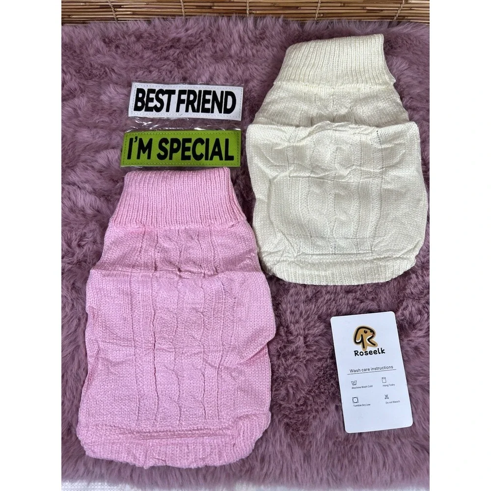 2 Pack Dog Sweaters for Small Dogs Winter Turtleneck Pink And Cream (xs-small)‎